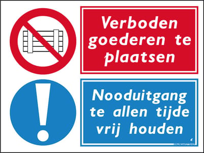 Geen goederen plaatsen bord - Nooduitgang vrijhouden - Forex - 30 x 40 cm