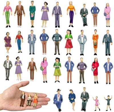 Dailygoods- Miniatuurfiguren 30 stuks - HO schaal 1:30 - Beschilderde mensenfiguren - Modelbouw figuren - Miniatuur figuren mensen - Hoogwaardig kunststof - Modelbouwfiguren