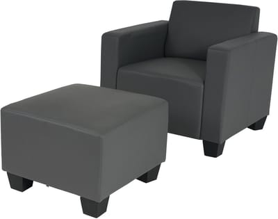 Modulaire fauteuil Loungefauteuil met voetenbank Lyon, kunstleer ~ donkergrijs