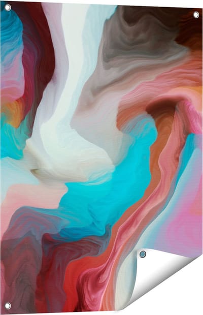 Gards Tuinposter Abstracte Kunst - Kleurrijke Golven - 60x80 cm - Tuindoek - Tuindecoratie - Wanddecoratie buiten - Tuinschilderij