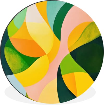 WallCircle - Wandcirkel - Muurcirkel - Abstract - Geel - Roze - Groen - Aluminium - Dibond - 30x30 cm - Binnen en Buiten