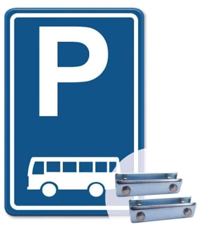 Parkeerbord Bus - blauw - Weerbestendig Aluminium - 40x60 cm - Bevestiging: Met hekbeugels (voor spijlen- of gaashek)