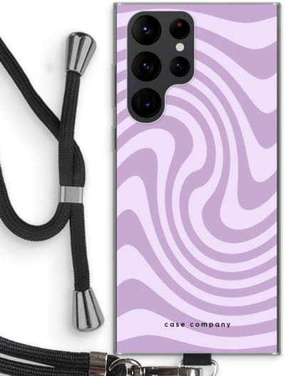 Case Company® - Hoesje met koord geschikt voor Samsung Galaxy S22 Ultra hoesje met Koord - Swirl Paars - Telefoonhoesje met Zwart Koord - Bescherming aan alle Kanten en Over de Schermrand