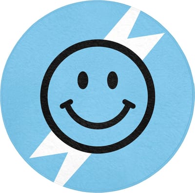 WC mat rond 70x70 cm - Antislip - Smiley - Blauw - Bliksem - Toiletmat - Vloermat - Douchemat - Toilet tapijt - Toiletmatten