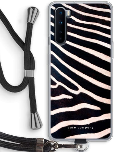 Case Company® - Hoesje met koord geschikt voor OnePlus Nord hoesje met Koord - Zebra - Telefoonhoesje met Zwart Koord - Bescherming aan alle Kanten en Over de Schermrand