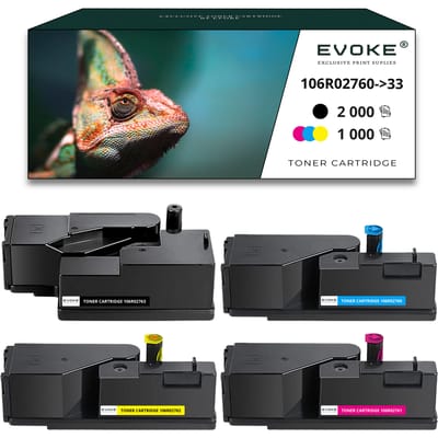 Evoke compatibele toner voor Xerox 106R02763 106R02764 106R02765 106R02766 4X Cmyk: Zwart, Cyaan, Magenta, Geel 5000 pagina's Phaser 6020 6020Bi 6022 6027; Workcentre 6025 6025Bi 6027 6027Ni