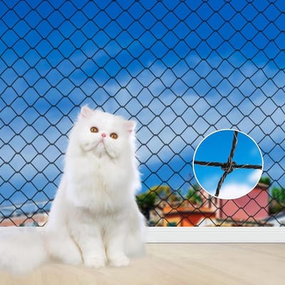 Kattennet voor balkon, 8 x 3 m, draadversterkt, met 25 m bevestigingskoord, sterk, duurzaam, uv-bestendig, weerbestendig, geschikt voor balkons, terrassen en ramen (zwart, 3 x 8 m)