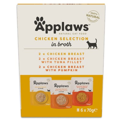 6x70g Applaws Pouch met bouillonmixpak kip (3 soorten) natvoer voor katten