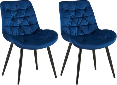 CLP Rossford Set van 2 eetkamerstoelen - klassiek - met rugleuning - velvet - fluweel - Fluweel/donkerblauw