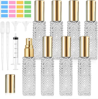 8 Stuks Parfum Atomizer Glas 12ml - Perfect voor Reizen, Handtassen en Draagbare Geurverstuivers met Vulset en Stickers