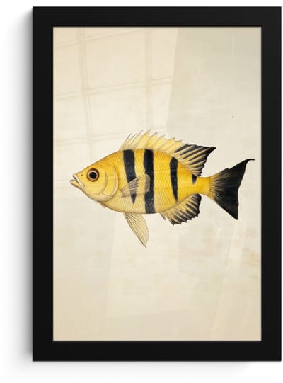 Poster in lijst - Fotolijst 20x30 cm - Posters - Geel - Vis - Strepen - Tropisch - Posterlijst zwart - Decoratie - Wanddecoratie woonkamer - Muurdecoratie slaapkamer