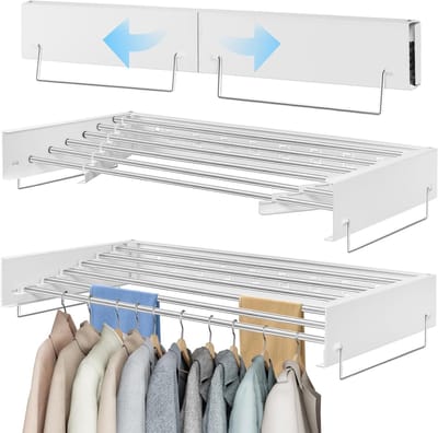 Wandgemonteerde Wasdroger met 100 cm Lange Stangen, 6 Hanglijnen, Vouwbare Droger voor Binnen en Buiten Badkamer (Wit)