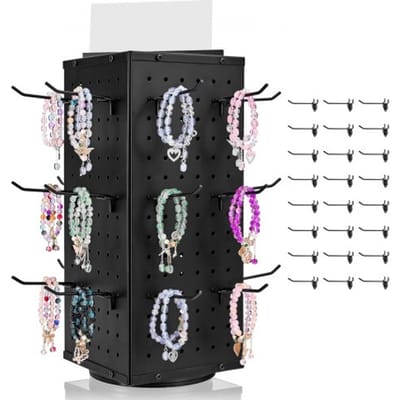 VEVOR Draaibare Pegboard Displaystandaard met 24 haken, 188x188x520 mm, koudgewalst staal, hobbyplankorganizer voor supermarkten, detailhandelszaken en juwelierszaken