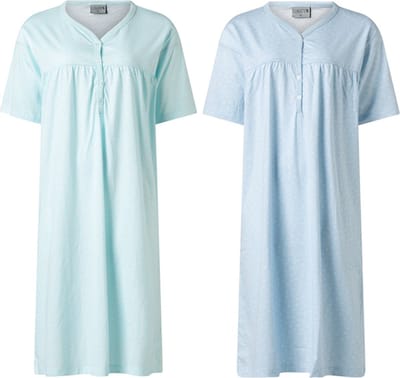 Lunatex - 2 dames nachthemden 224160 - korte mouw - turquoise en blauw - maat M