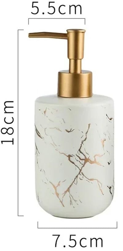 WiseGoods Premium Vrijstaande Marmerlook Zeeppomp - 400ml Zeepdispenser Keramiek - Zeep Pomp - Badkamer Accessoires - Wit / Goud