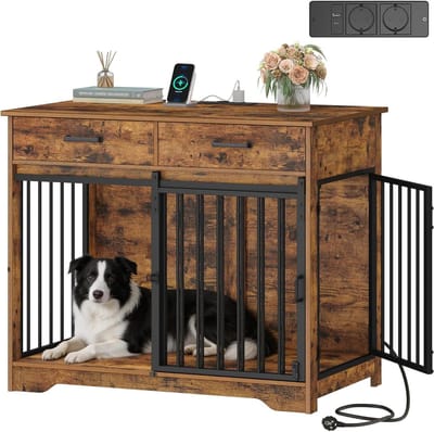 Hondenverblijf Meubel - Hondenmand Huis - Rustplek Hond - Geïntegreerde Lader - 97 x 56 x 81 cm - Vintage Bruin
