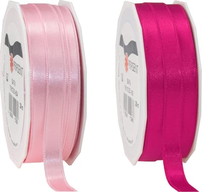 Glorex hobby - Satijn cadeau inpak deco sierlint - 2 tinten roze - 25 meter x 1 cm