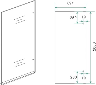 Wiesbaden Less Glasplaat Rechts 90 x 200 cm - Spiegelrook naar Helder Glas