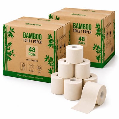 96 SuperRollen 3-laags Bamboe Toiletpapier Ongebleekt - 250 Vellen per Rol - FSC® 100% BOOM VRIJ - VOORDEELVERPAKKING