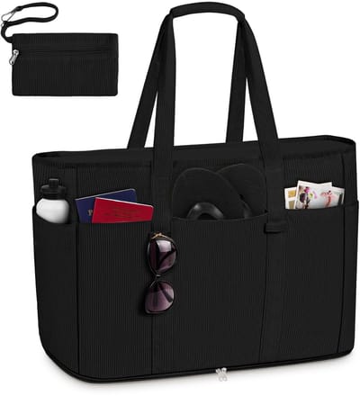 Dailygoods - Aucuu Extra grote strandtas voor dames, strandtas met natte en droge scheiding, grote schoudertas met kleine tas, waterdichte handtas met ritssluiting voor strand, reizen, zwembad, winkelen, vakantie