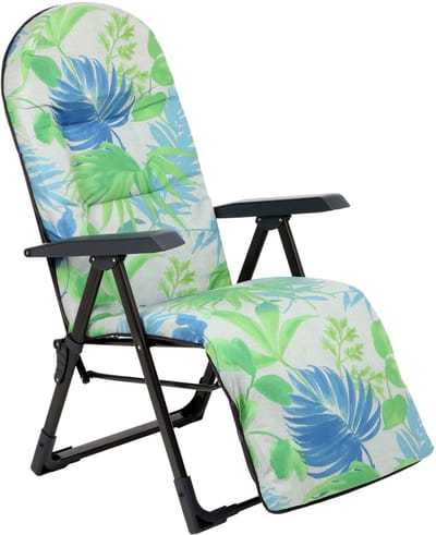 KADAX Tuinstoel met verstelbare rugleuning, relaxstoel van gepoedercoate stalen constructie, inklapbaar, klapstoel met draagvermogen tot 110 kg, ligstoel met kussen (M ovaal, groen/blauw)