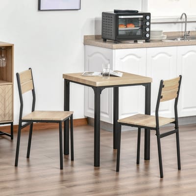 Set Tafel En Stoelen - 3 Delige Eethoek - Ruimtebesparend Voor Keuken En Ontbijthoek - Landelijke Stijl - Hout En Metaal - Naturel Zwart