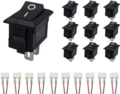 ProRide Mini Wipschakelaar ON/OFF KCD1-10 - met Aansluitkabels - 19x11.5mm - Rechthoek - 250V/3A - Zwart - 10 stuks