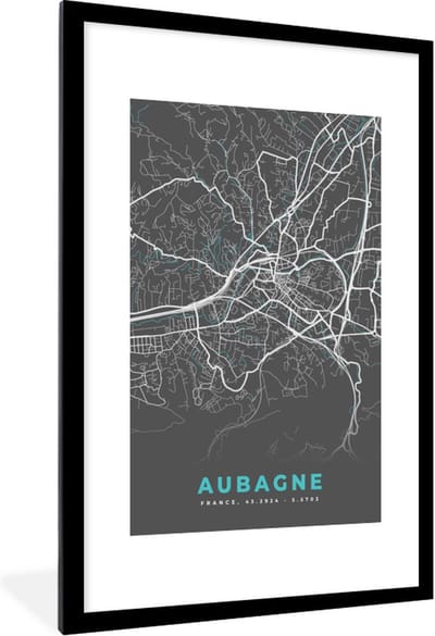 Fotolijst incl. Poster - Aubagne - Plattegrond - Stadskaart - Frankrijk - Kaart - 80x120 cm - Posterlijst