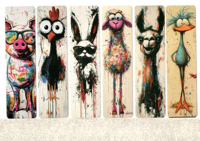 Viwado® - Set van 6 Kunstzinnige Bladwijzers - Levendige Dierenportretten in Urban Stijl - Uniek Cadeau voor Creatieve Lezers