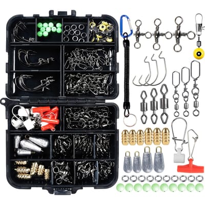 140 stuks Visserijgereedschap Set Visswartels Draaihaken Zeebonen Loodjes Vierkante Speld T0523 gray