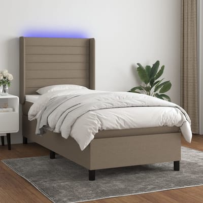 vidaXL - Boxspring - met - matras - en - LED - stof - taupe - 80x200 - cm