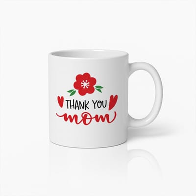 Thank You Mom Mok 330 ml – Witte koffiemok met bloemen Moederdag design – Cadeau voor mama