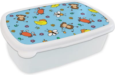 Broodtrommel Wit - Lunchbox - Brooddoos - Dieren - Bijen - Patronen - 18x12x6 cm - Volwassenen