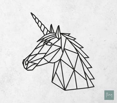 Laserfabrique Wanddecoratie - Geometrische Unicorn - Medium - Zwart - Geometrische dieren en vormen - Houten dieren - Muurdecoratie - Line art - Wall art