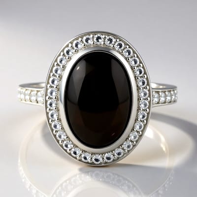 Cavill - Zilveren Damesring - 925 Sterling Zilver - Pietersiet Ovaal Cabochon 3,386 ct - Witte Topaas Pavé uit Madagaskar - Elegant Comfortabel Design