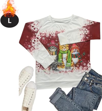 Bovista Kersttrui - Dames - Foute Kersttrui - Christmas Sweater - Kattenprint - Kerst Sweater - Christmas Jumper - Pyjama - Rood - L