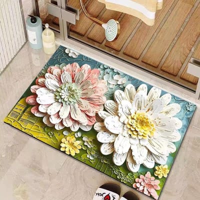 3D Driedimensionale Crème Windbloem Badkamer Vloermat Diatomeeënaarde Absorberende Mat Badkamerdeur Sneldrogend Antislip Voetmat 80*120cm