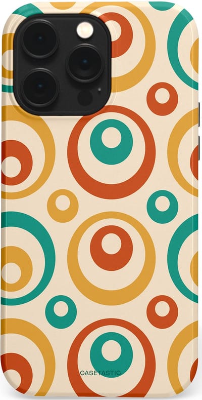Casetastic hoesje geschikt voor Apple iPhone 14 Pro Max - MagSafe - Dubbellaagse bescherming - Bolletjes boogie - Fashion Case - Crème Terracotta Goud Turquoise