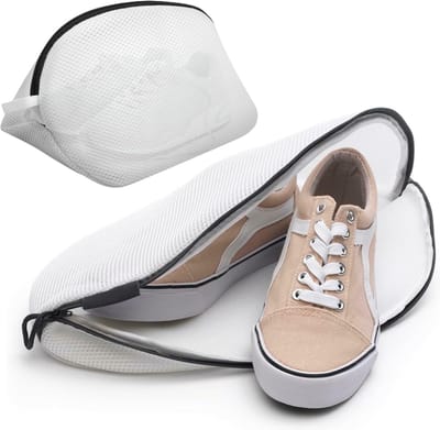 Schoenenwaszak 24 x 42 cm – Witte Waszak met Rits | Beschermt Schoenen & Wasmachine | Polyester Gaas | Herbruikbare Waszak voor Sneakers, Slippers & Accessoires