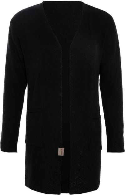 Knit Factory Ella Lang Gebreid Vest - Gebreide dames cardigan - Lang vest tot over de knie - Zwart damesvest gemaakt uit 30% wol en 70% acryl - Zwart - 36/38