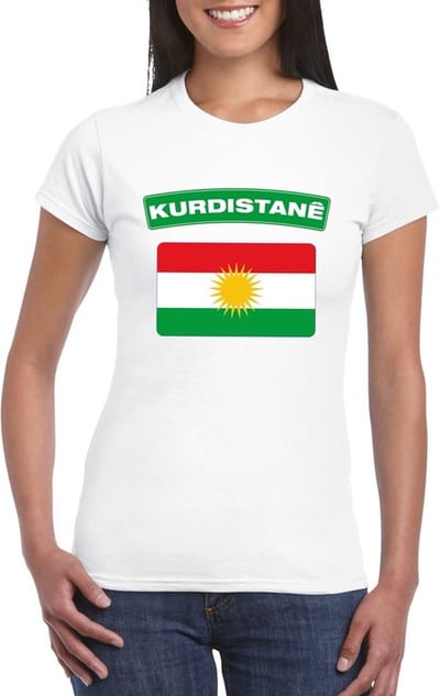 Vlag Koerdistan t-shirt - wit - met vlag van het land print - voor dames - korte mouwen - supporters S