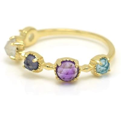 Licht Luxe Energiesysteem Natuurlijke Topaas Maansteen Langwerpig Violet Amethist S925 Zilveren Ring 5 beige