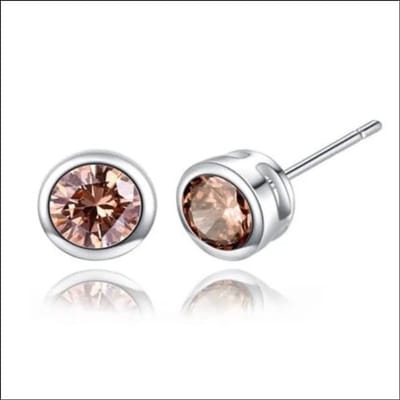 Aramat Jewels | Oorbellen | Zilveren Oorbellen met Zirkonia Stenen | Champagne | |7mm | Zilver | Kinderen, Volwassenen | Verkleurd niet