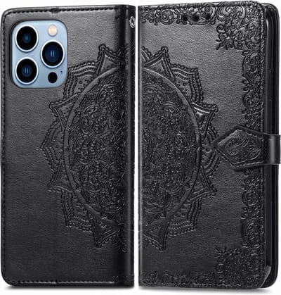 Bookcase geschikt voor Apple iPhone 13 Pro - Zwart - Bloemen - Portemonnee Hoesje