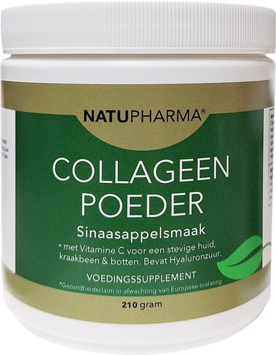 Natupharma Collageen Poeder (sinaasappelsmaak) met vitamine C & Hyaluronzuur 210gram