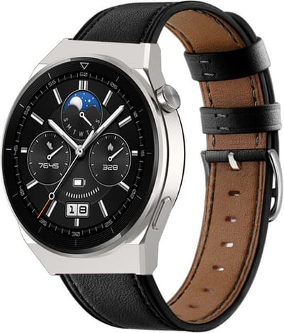 Strap-it Smartwatch bandje leer - geschikt voor Huawei GT / GT 2 / GT 3 / GT 3 Pro / GT 4 46mm / GT 5 & 5 Pro (46mm) / GT 2 Pro / GT Runner / Watch 3 (Pro) / Watch 4 (Pro) / Watch Ultimate - strak zwart