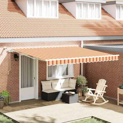 vidaXL - Uitschuifbare - luifel - Geel - en - Oranje - 400 - × - 300 - cm - Polyester