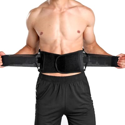 Lendensteungordel Onderrugbrace voor tillen, hernia, ischias, pijnverlichting, ademende lendensteun voor mannen en vrouwen S beige