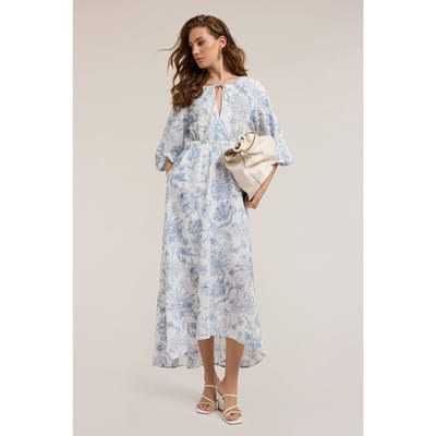 Motivi Long Cotton Dress With Floral Embroidery Light Blue Size: 32 | Maxi Dresses Outlet | Dames | Blauw