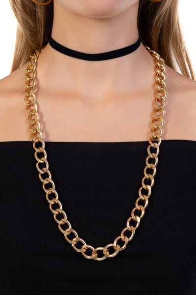 KIMU® Lange Dikke Goudkleurige Ketting 14mm - Aluminium met 14K Goud Verguld - Schakelketting Gouden Pimp New Kids Pooier Foute Party Feest Dames Heren Festival